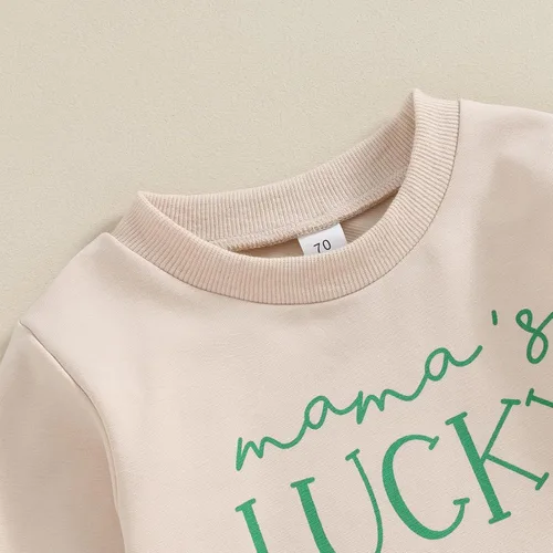 Vista 4 de DNOMAID YZARC Conjunto de ropa de 2 piezas de sudadera con bordado de trébol de la suerte para niños pequeños y niños pequeños