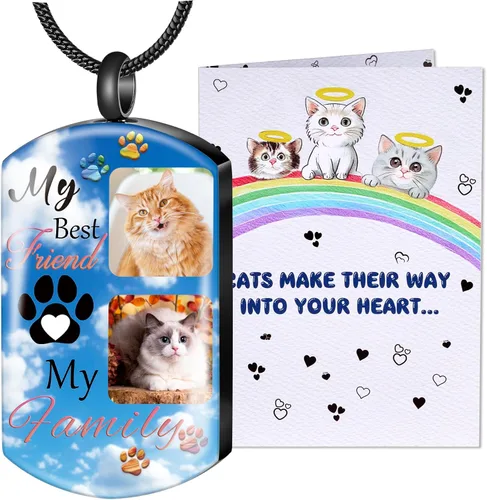Vista 12 de Fanery Sue Collar personalizado para cenizas de mascotas para perros y gatos, foto y texto personalizados, regalo de condolencia, regalo