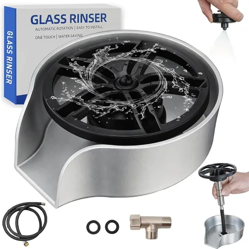 Vista 8 de Enjuague de vidrio para fregadero de cocina, enjuague de vidrio giratorio de 360 grados de alta presión con pistola rociadora extraíble, accesorio