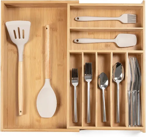 Vista 21 de KitchenEdge Organizador Premium de Cubiertos, Vajilla y Utensilios para Cajones de Cocina, Grado Comercial Apto para Alimentos, Expandible de 10.5 a