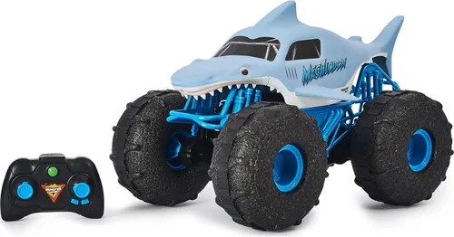 Vista 4 de Monster Jam, Camión monstruo oficial Megalodon Storm todo terreno a control remoto, escala 1:15