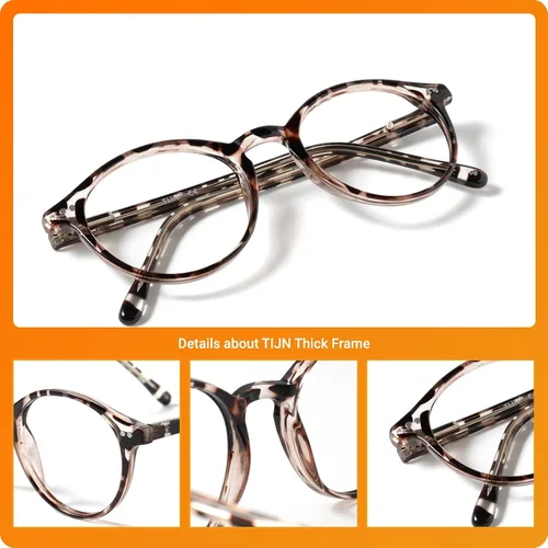 Vista 6 de TIJN Gafas de bloqueo de luz azul para hombres y mujeres, gafas de montura redonda gruesa vintage