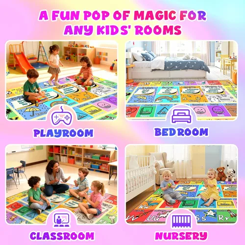Vista 5 de ABC - Alfombra de juegos para niños de 3 x 5 pies, suave y antideslizante, tapete de juego educativo, aula preescolar, alfombra de guardería