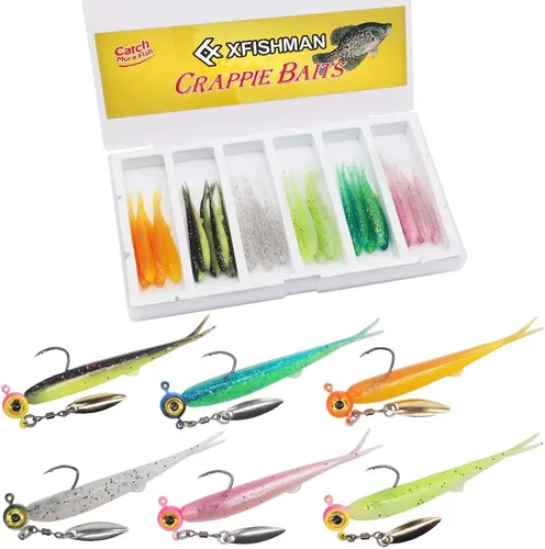 Vista 9 de Kit de Señuelos para Crappie - Plásticos - Cabezas de Jig - Kit de Shad - Minnow - Señuelos de Pesca para Crappie - Panfish - Bluegill - Kit de 40