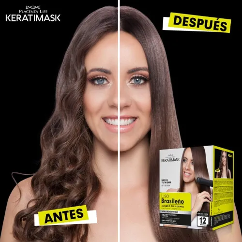 Vista 6 de KIT DE ALISADO BRASILEÑO DE PLACENTA LIFE KERATIMASK con queratina y ácido hialurónico - Tratamiento de queratina - Obtén un cabello perfectamente