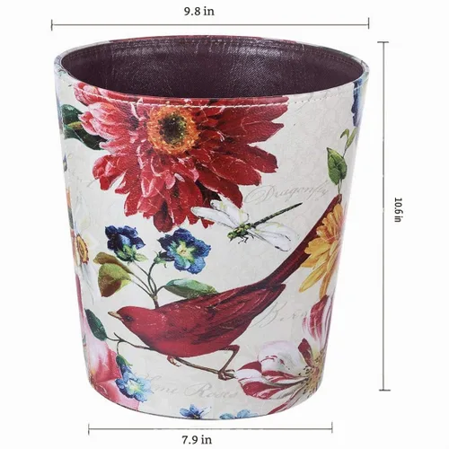 Vista 7 de Cubo de basura de cuero, cesta de basura decorativa retro, canasta de papel pequeña de capacidad de 10 L, bote de basura impermeable para baño