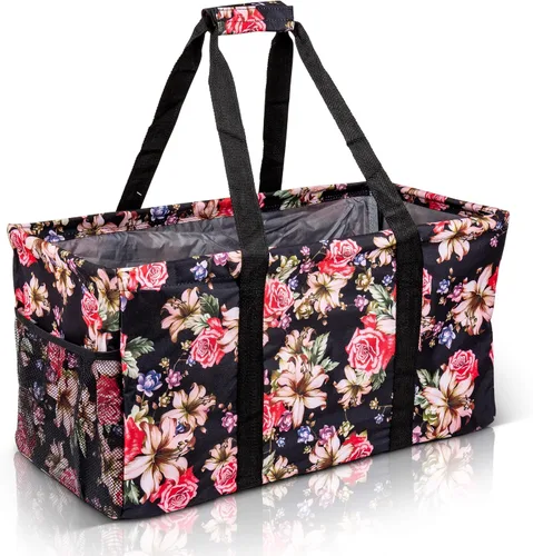 Vista 18 de Bolsa de utilidad extragrande Lucazzi - Cesta de lona rectangular plegable reutilizable con marco de alambre con dos bolsillos exteriores