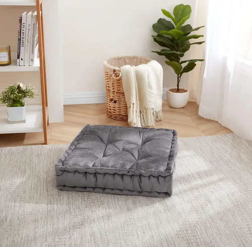 Vista 10 de Almohada de Piso Grande Cuadrada Acolchada Decorativa de 20" x 20" Tela de Terciopelo Sintético Relleno Ultra Grueso para Niños y Adultos, Paquete