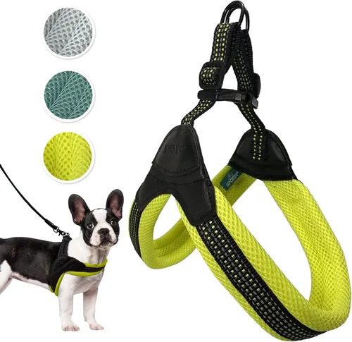 Vista 19 de Sporn Arnés de malla de fácil ajuste para perro de tamaño pequeño, color turquesa, tela suave, de nailon, sin estrangulamiento, arnés para perro