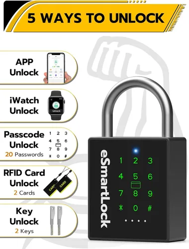 Vista 2 de Pothunder Candado Inteligente de Alta Resistencia, Candado de Puerta con Código de Llave y RFID, Candado Digital Biométrico Resistente a