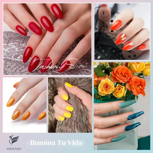 Vista 4 de phoenixy Juego de 24 esmaltes de uñas en gel, kit de uñas en gel removible de 21 colores, nude rosa rojo azul verde amarillo naranja, juego