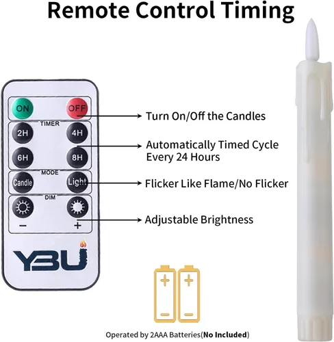 Vista 4 de YBU Velas cónicas sin llama con control remoto de 7 pulgadas, velas LED con temporizador de luz parpadeante, atenuador, velas de ventana a