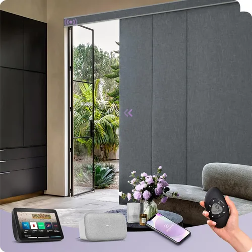 Vista 10 de Graywind Paneles deslizantes motorizados opacos compatibles con Alexa Google, persianas de riel para puertas corredizas de patio