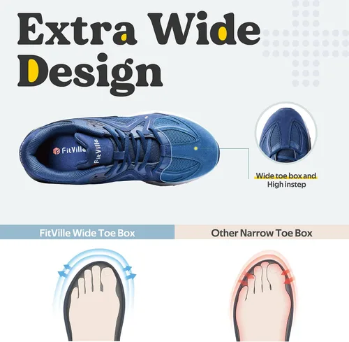 Vista 2 de FitVille - Zapatos de caminar extra anchos para hombre, zapatos deportivos anchos para pies planos, ajuste de arco, alivio del dolor en el talón