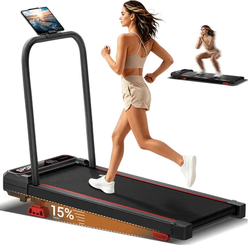 Vista 9 de Walking Pad Treadmill with Handle Bar & Vibration Plate hierro fundido negro