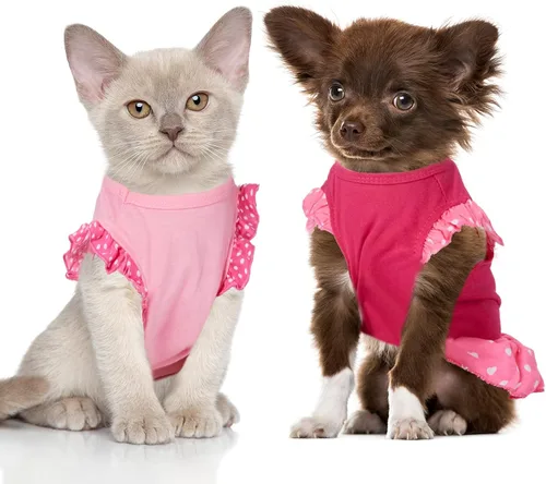 Vista 5 de Vestidos de perro de 2 piezas para perros, linda niña, vestido de mascota, vestido de mamá, cachorro, camisa, falda, vestidos para mascotas, ropa
