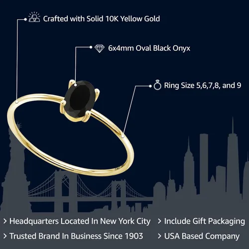 Vista 2 de Gem Stone King Anillo de compromiso de oro amarillo de 10 quilates con piedra natal ovalada de 0.236 x 0.157 in Anillo de oro solitario
