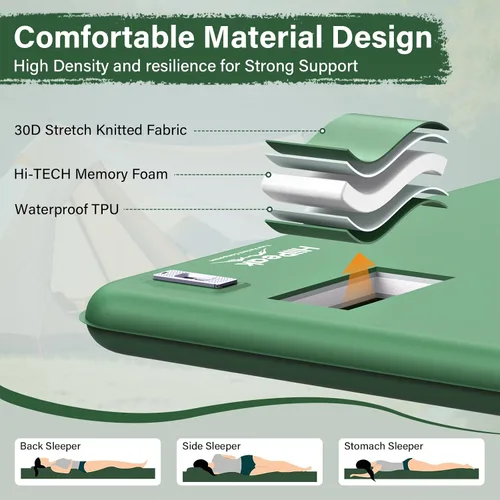 Vista 3 de HiiPeak Memory Sleeping Pad, Compact 3" Thick Foam Sleeping Mats with Pillow, 9.5 R-Value Insulated Camping Mattress Pad, Easy Inflate & Deflate