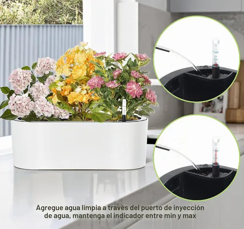 Vista 5 de SAROSORA Maceta ovalada de riego automático de 16 pulgadas con indicadores de nivel de agua para plantas y flores, hogar, jardín, exterior