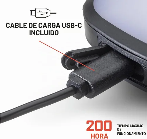 Vista 4 de AMPEX Luz de camping recargable de 300 lúmenes luz blanca con modo rojo - Interruptor de bloqueo - 200 horas de tiempo de funcionamiento con carga