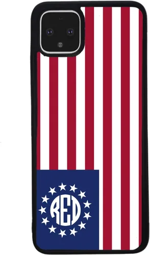 Vista 3 de Betsy Ross - Funda de goma negra con monograma de bandera estadounidense compatible con Google Pixel 10, 10 Pro, 10 Pro XL, 9a, 9 Pro, Pixel 9