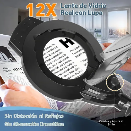 Vista 3 de KIRKAS Lámpara de pie con aumento de 2,200 lúmenes para esteticista, lente de cristal real de 12 aumentos con base rodante de 5 ruedas, soporte