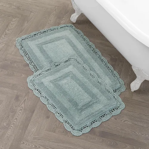 Vista 29 de Laura Ashley Alfombra de baño de algodón de ganchillo 17x24 in, Aqua