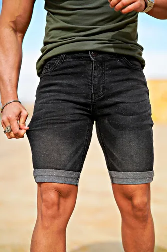 Vista 4 de GINGTTO Pantalones cortos de mezclilla para hombre Gris carbón