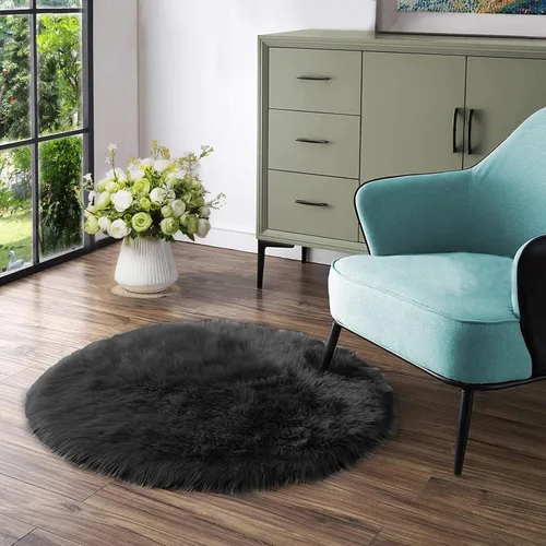 Vista 45 de Latepis - Alfombra rectangular de piel sintética tipo lana de oveja suave y esponjosa de estilo bohemio para sala de estar, dormitorio y residencias