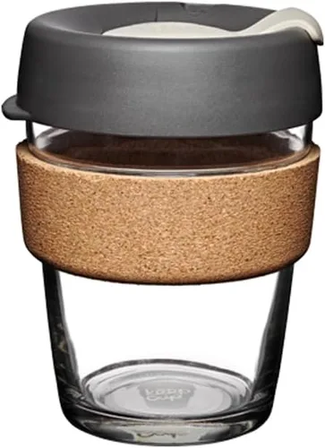Vista 13 de KeepCup Brew Cork - Taza de café reutilizable de vidrio templado y corcho natural, M 12 oz/340 ml - Negro