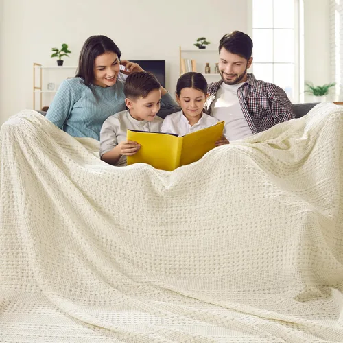 Vista 43 de PHF Manta ligera de punto gofre 100% algodón para cama, King, color blanco 02 Blanco