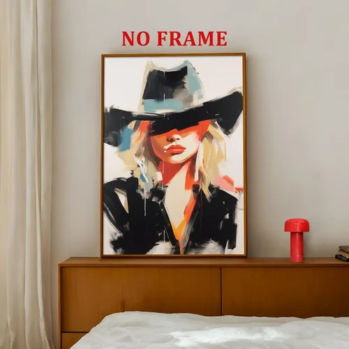 Vista 4 de Muaccouioo Póster vintage de vaquera de mujer, pintura de retrato de mujer, imágenes estéticas occidentales, arte de pared de mujer de moda, cuadros