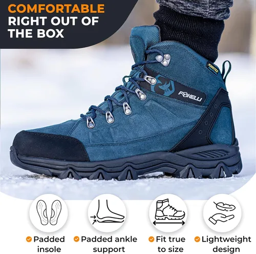 Vista 2 de Foxelli Botas de senderismo para hombre, botas de senderismo impermeables de gamuza para hombre, transpirables, cómodas y ligeras