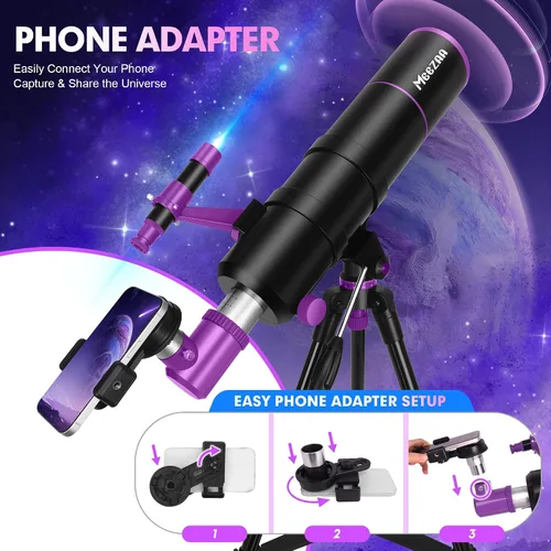 Vista 6 de MEEZAA Telescopio, Telescopio para Adultos de Alta Potencia, Apertura de 90mm 550mm Telescopios Refractores Profesionales Portátiles para Niños