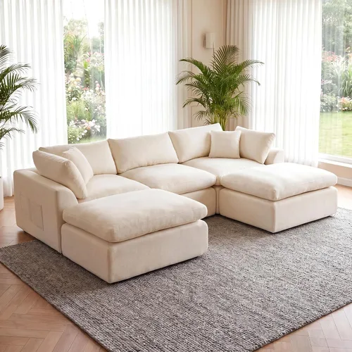 Vista 21 de Sofá nube sin hueso de 111 pulgadas en forma de L con diván, sofá modular de 3 plazas para sala de estar, sofás de felpilla deshuesados de gran Beige