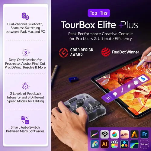 Vista 2 de TOUR BOX Elite Plus Controlador de edición, control completo Gris