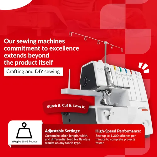 Vista 5 de Bernette B44 Funlock Serger Overlock Máquina con capacidad de rosca de 2/3/4, alimentación diferencial y roscado codificado por