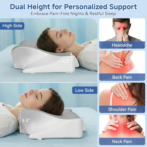Vista 6 de Almohada cervical cervical para aliviar el dolor y dormir, almohada ergonómica de postura para el cuello, espuma viscoelástica refrescante, almohada