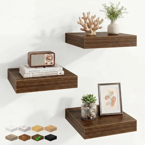 Vista 10 de Marsmiles 12in Depth Floating Shelves, 12x12x1.4, Rustic Brown, Set of 3 Marrón rústico
