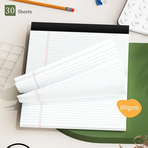 Vista 4 de AILZFEI 12 paquetes de blocs de notas de tamaño legal, de 8.5 x 11.75, cuadernos de papel blanco con renglones de estilo universitario, 30 hojas por