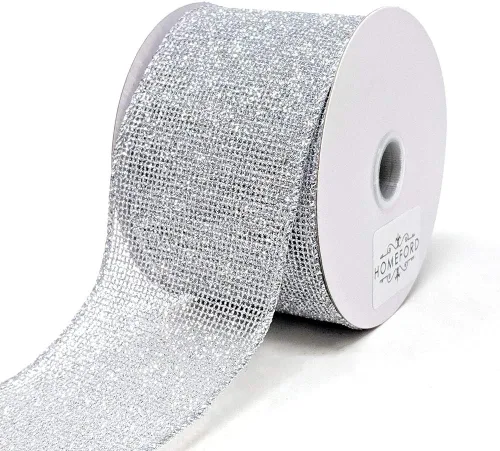 Vista 2 de Homeford Christmas - Cinta de red brillante con cable, 2-12 pulgadas, 10 yardas (dorado)