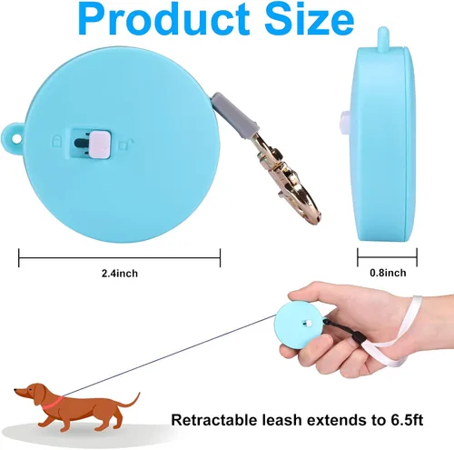 Vista 2 de Correa retráctil para perros pequeños y gatos de hasta 11 libras con cinta de nailon fuerte antitirones de 6.5 pies, manos libres, mini correa Azul