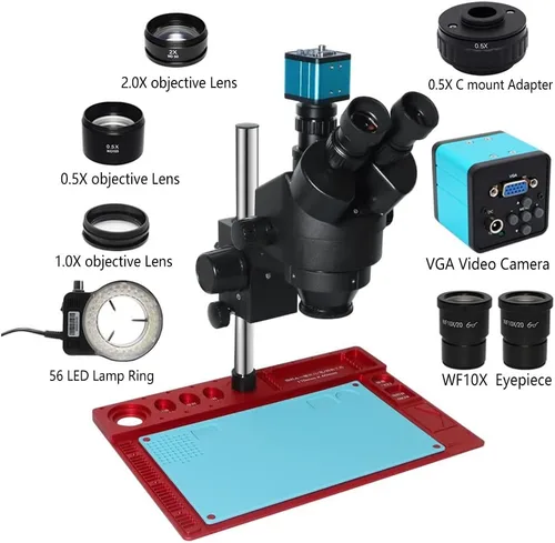 Vista 2 de Microscope Accessories Kit 3.5X-90X Trinocular Industry Microscopio Zoom Magnification Circuit Inspection Stereo Microscope with 56 LED Light