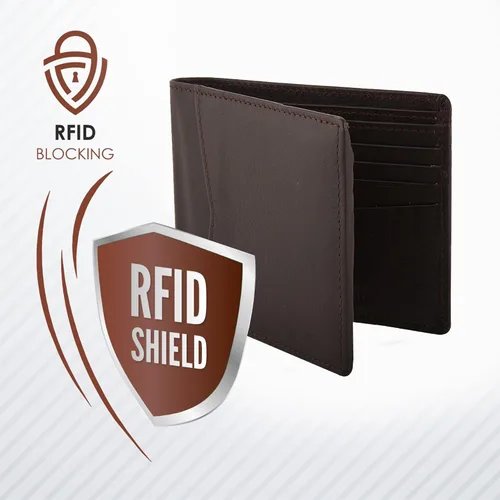 Vista 5 de Maison De Noah Cartera de piel delgada con bloqueo RFID para hombre, Marrón