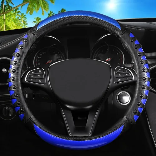 Vista 9 de Funda de cuero para volante de automóvil, material Panapi, universal de 14.5-15 pulgadas, antideslizante, transpirable, fundas para volante