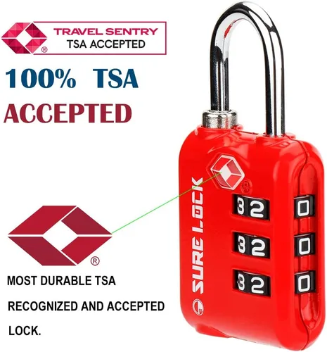Vista 2 de SURE LOCK Cerraduras de equipaje de 3 dígitos aprobadas por la TSA con cuerpo de aleación de zinc y grillete de acero endurecido para bloquear