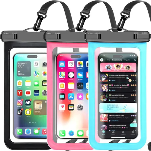 Vista 14 de Paquete de 5 bolsas impermeables universales para teléfono de hasta 8.3 pulgadas, bolsa seca impermeable para teléfono, nivel de protección: IP68