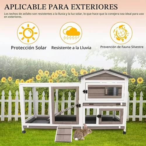 Vista 7 de PetsCosset - Jaula para conejos de 57" de largo, para interior y exterior, de 2 pisos, jaula grande para conejos con área descubierta, jaula