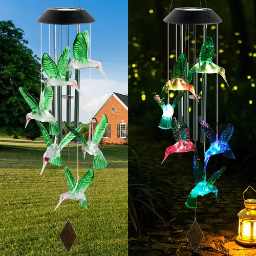 Vista 2 de Campanillas de viento solares de colibrí para exteriores, regalo para padre, regalos de cumpleaños para madre, marido, padrastro, mujer, abuela