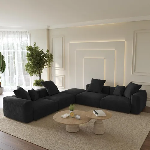 Vista 33 de WJShome Cloud Couch Sofá Seccional Modular, Sofá en Forma de L de 102 pulgadas con Otomana, Sofá de Pana Beige de 3 Asientos, Sofá Seccional